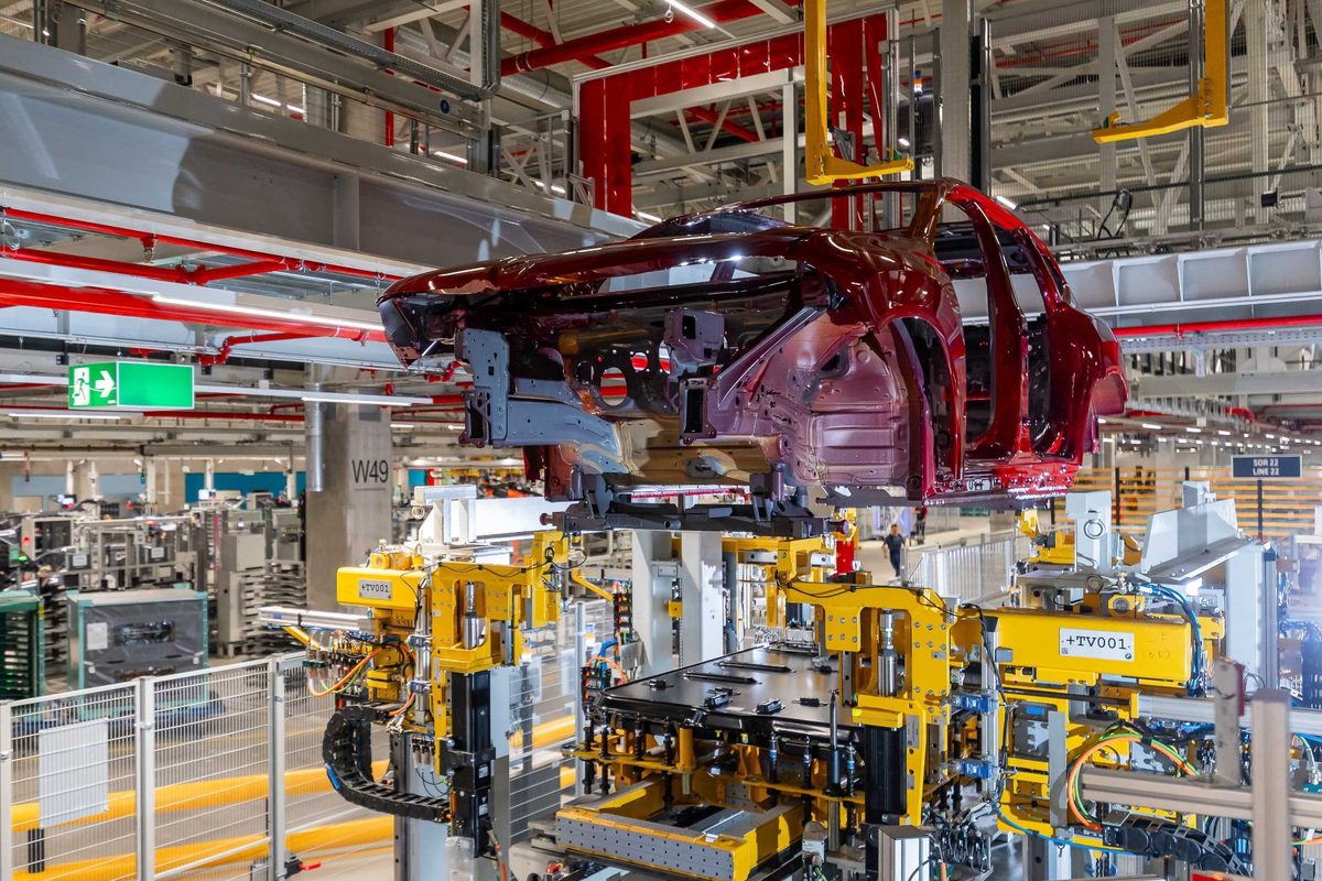 A BMW iX3 body on the assembly line at BMW's Debrecen plant in Hungary